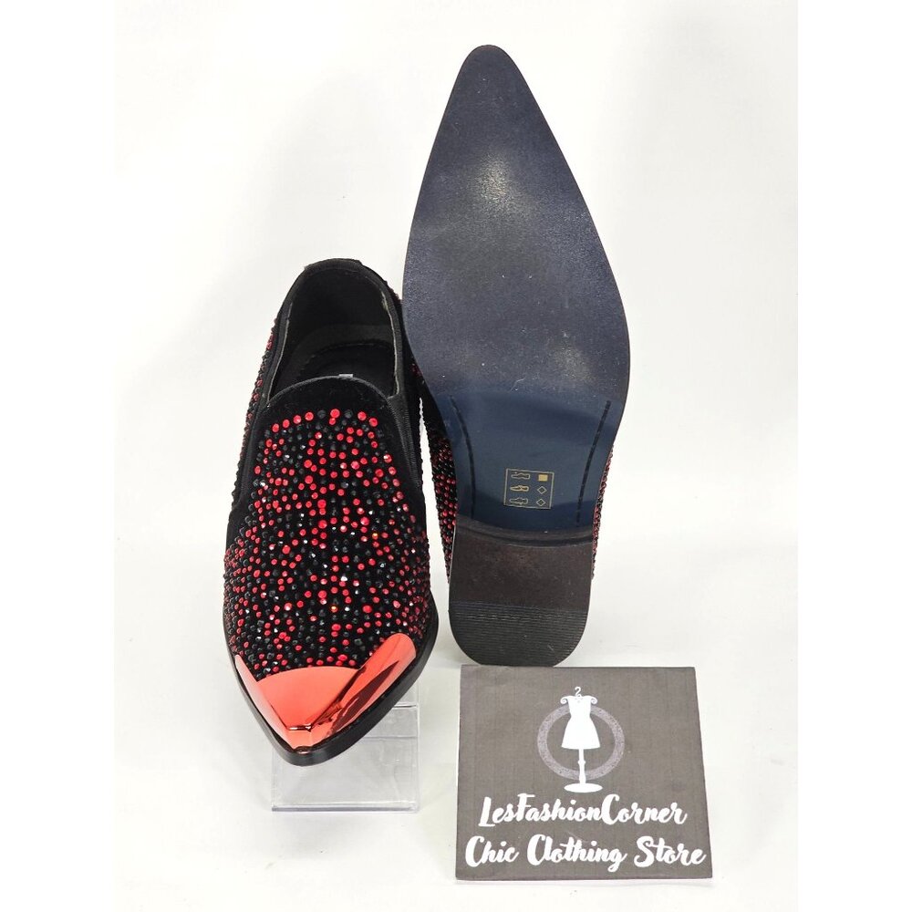 Bolano Men's Red/Black Leather Desta Dress Shoes Rhinestone Loafers Sz 7.5 1802 - Picture 3 of 16